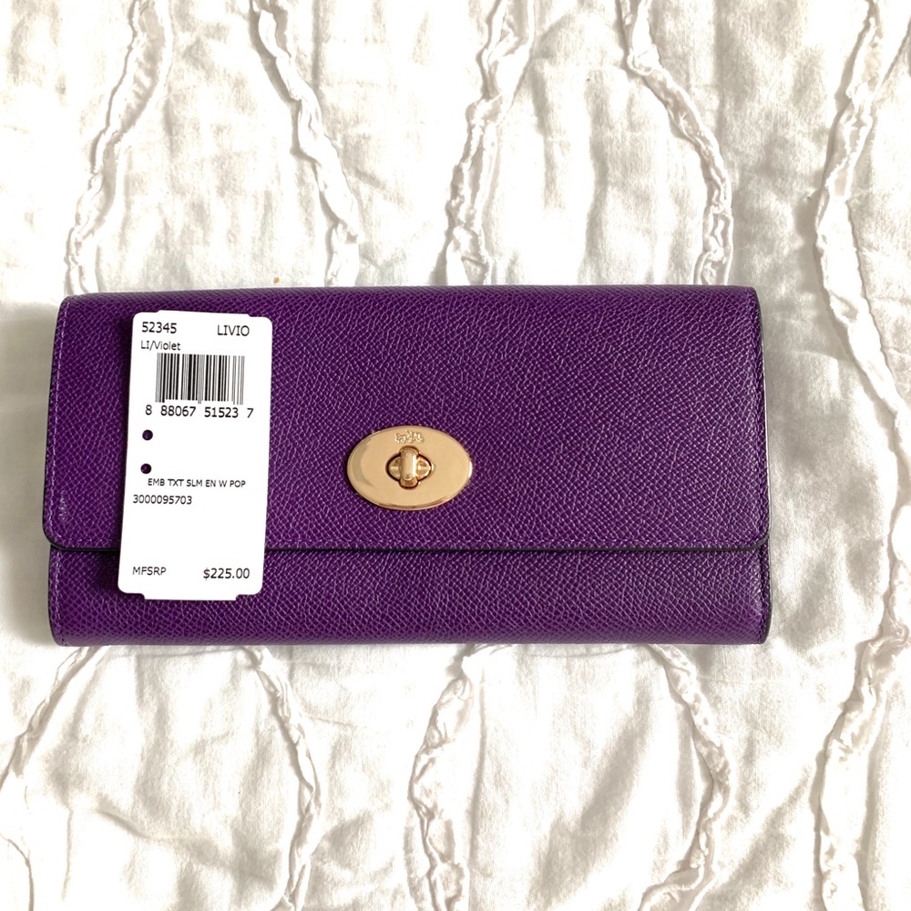 COACH Slim Envelope Wallet Violet/Gold NWT